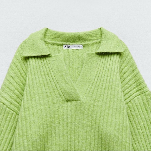 Zara sweater oversize cozy cardigan vneck ribbed collar - Picture 10 of 10